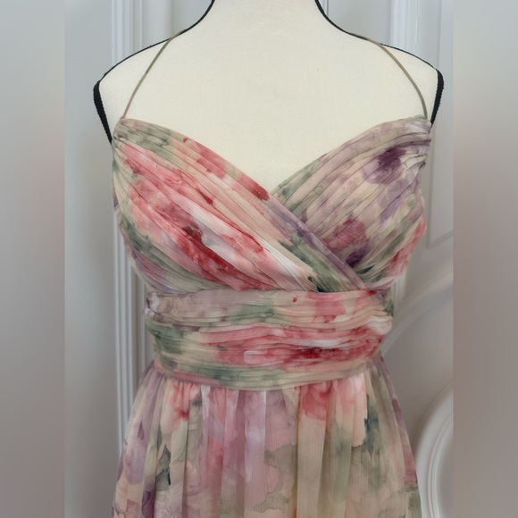 Ralph Lauren Pink Floral Sweetheart Neckline Halter Maxi Dress (Size 8) - Picture 3 of 8